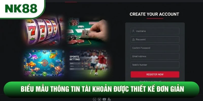 Biểu mẫu thông tin tài khoản được thiết kế đơn giản
