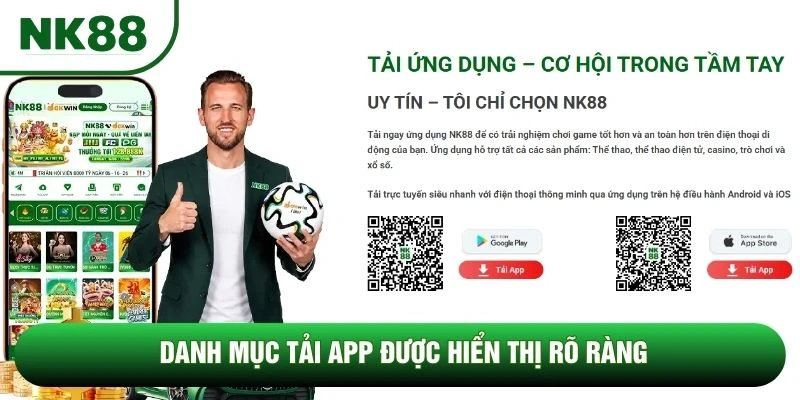 Danh mục tải app được hiển thị rõ ràng