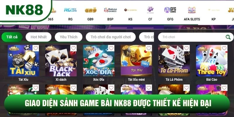 Giao diện sảnh game bài NK88 được thiết kế hiện đại